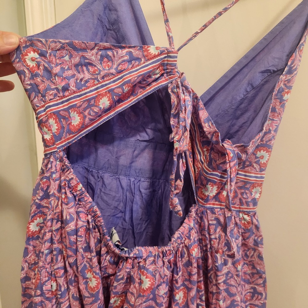 Vineyard Vines Purple Floral Block Print Tiered Maxi Dress Open Back Boho - Picture 7 of 12